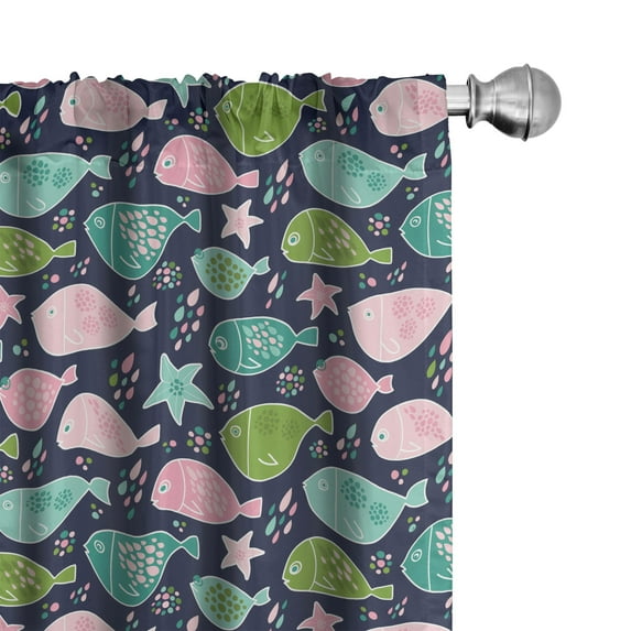 Ambesonne Cartoon 4-Panel Curtains, Underwater Fish Aquarium, 56"x84", Pale Pink Turquoise