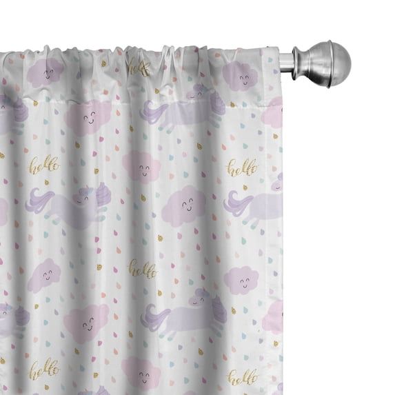 Ambesonne Cartoon Window Curtains, Unicorns Raindrops Clouds, Each 28" W x 95" L, Pale Mauve Pale Pink