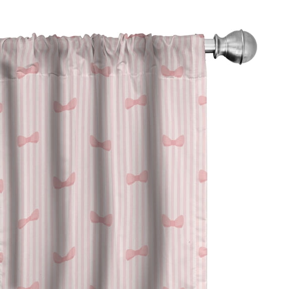 Ambesonne Cartoon Window Curtains, Vertical Stripes Bow Tie, Each 28" W x 84" L, Pale Pink Rose
