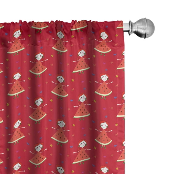 Ambesonne Cartoon Window Curtains, Watermelon Shaped Girl Art, Each 28" W x 63" L, Scarlet and Multicolor