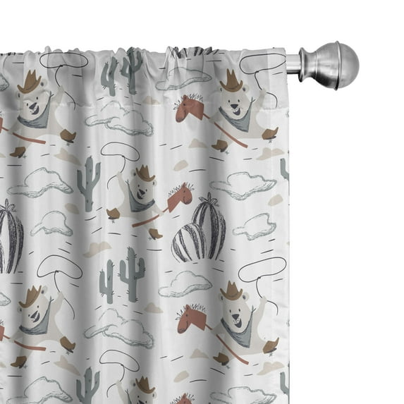 Ambesonne Cartoon 4-Panel Curtains, Wild West Cowboy Bear, 56"x95", Tan Blue Violet