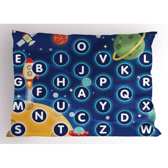 Ambesonne Cartoon Activity Pillow Sham, Space Letters, 36" X 20", Multicolor