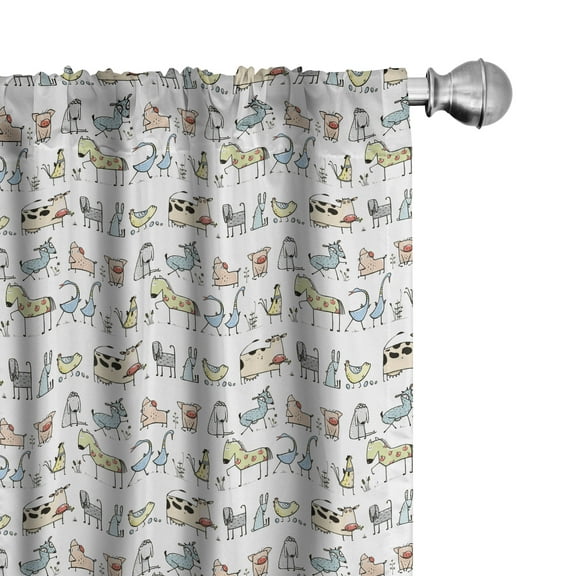 Ambesonne Cartoon Animal Curtains, Countryside Farm, Pair of 28"x63", Multicolor