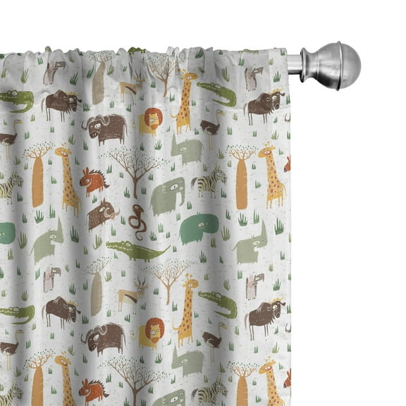 Ambesonne Cartoon Animal Curtains, Grunge African, Pair of 28"x95", Multicolor