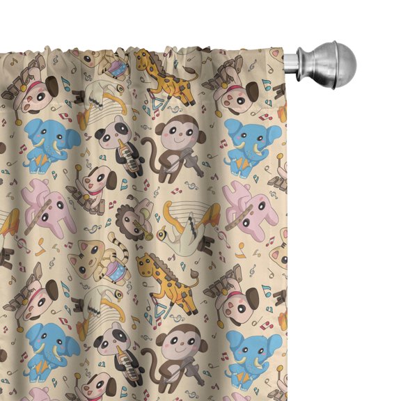 Ambesonne Cartoon Animal Curtains, Musician Mascots, Pair of 28"x84", Multicolor