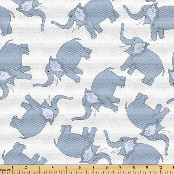 Ambesonne Cartoon Animal Fabric by the Yard Upholstery, Pastel Art Animal, 1 Yard, Blue Grey and White