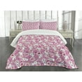 thumbnail image 1 of Ambesonne Cartoon Animal Quilted Bedspread Set 3 Pcs, 90s Bunny Pattern, King Size, White Peach Pink, 1 of 5