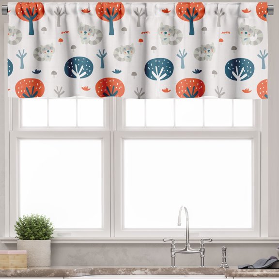 Ambesonne Cartoon Animal Valance Pack of 2, Fall Woodland Racoon, 54"X12", Pale Blue Multicolor
