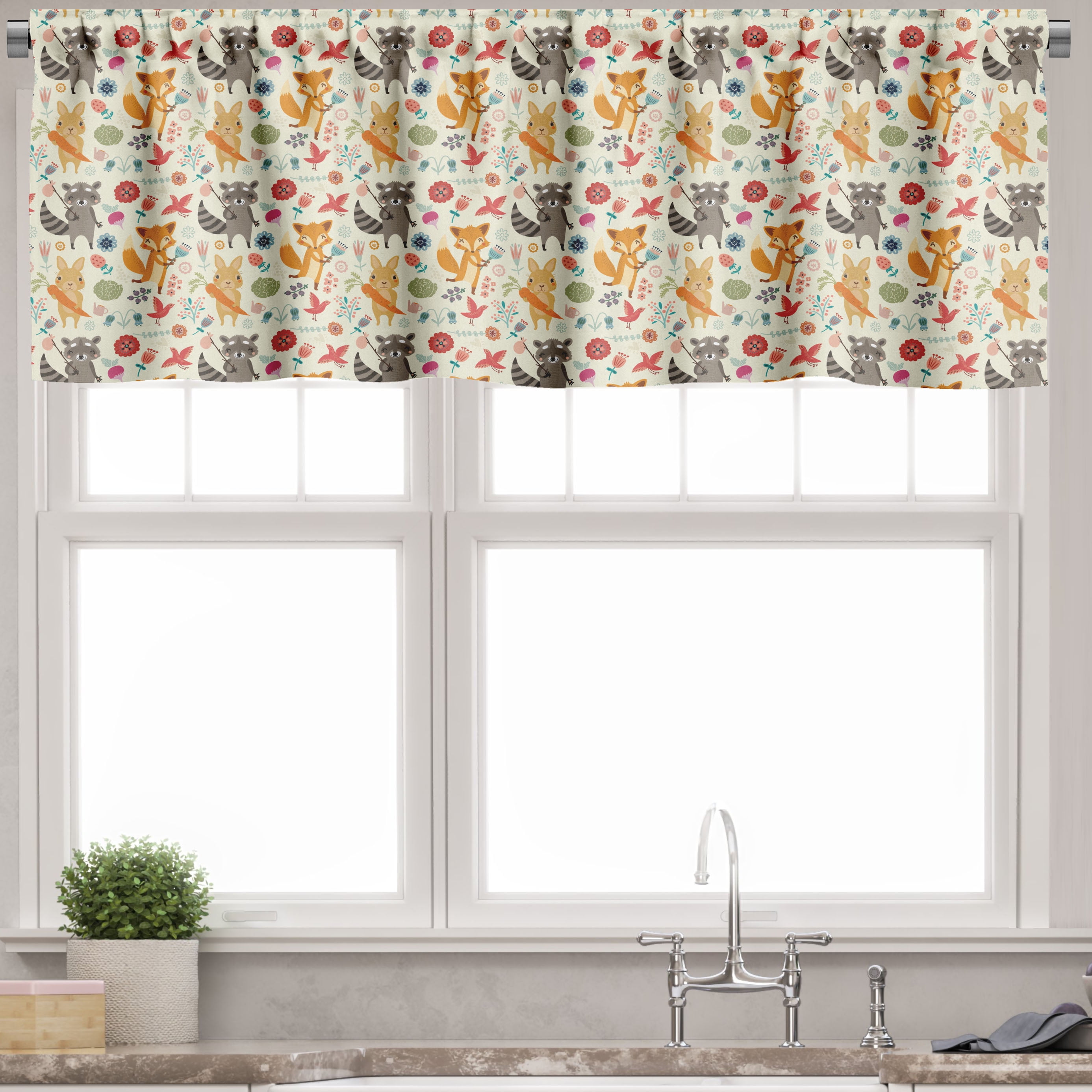 Multicolor Cartoon Animal Satin Polyester Valance 54" x 12"