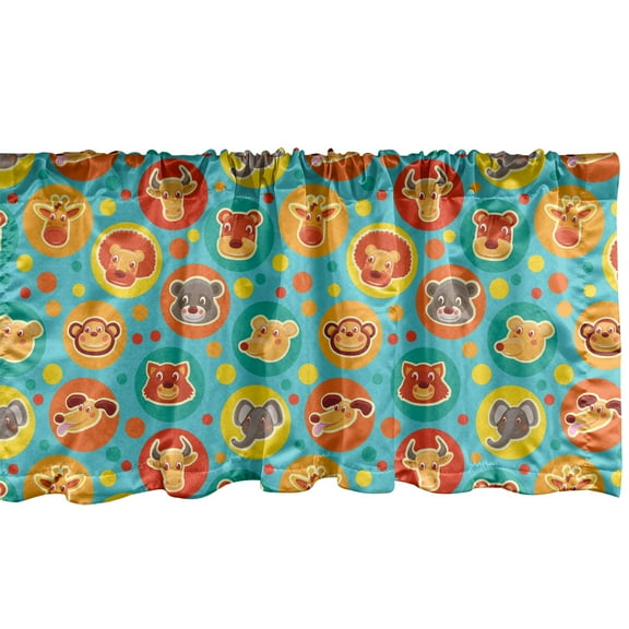 Ambesonne Cartoon Animal Window Valance, Comic Fun Faces, 42" x 12", Multicolor