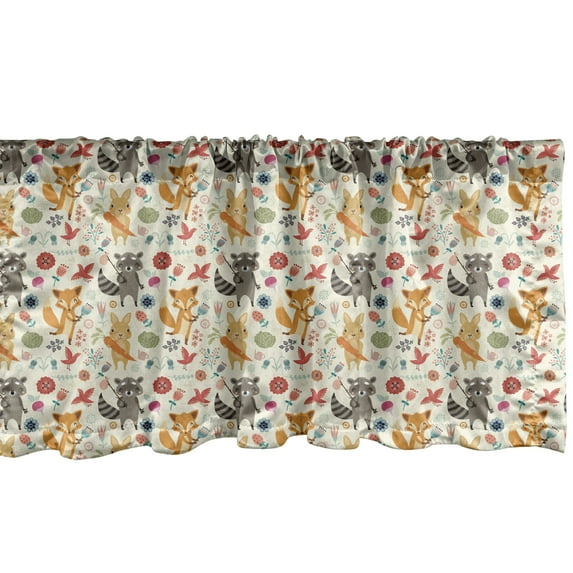 Ambesonne Cartoon Animal Window Valance, Forest Life, 54" X 12", Multicolor