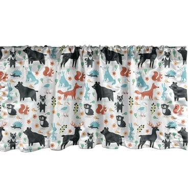 Ambesonne Cartoon Animal Window Valance, Fox Rabbit Bear Owl, 54" X 18", Multicolor