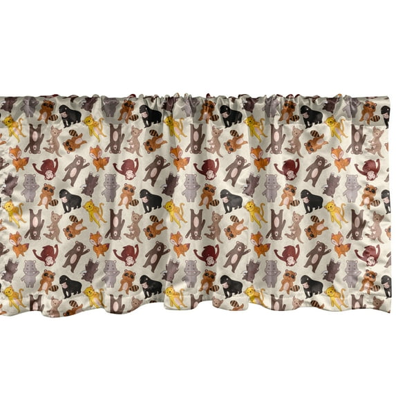 Ambesonne Cartoon Animal Window Valance, Friendly Jungle, 54" X 18", Multicolor