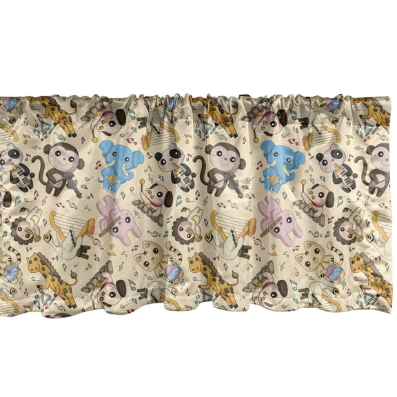 Ambesonne Cartoon Animal Window Valance, Musician Mascots, 42" x 12", Multicolor
