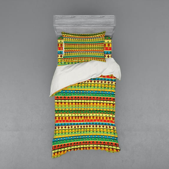 Ambesonne Cartoon Bedding Set 3 Pcs, Abstract Geometric Joyful, Twin XL, Multicolor