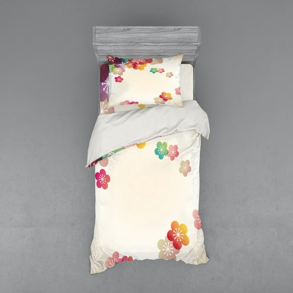 Ambesonne Cartoon Bedding Set 3 Pcs, Abstract Japanese Art, Twin, Multicolor