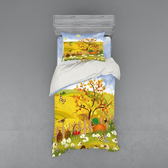 Ambesonne Cartoon Bedding Set 3 Pcs, Autumn Garden Daisies, Twin XL, Multicolor