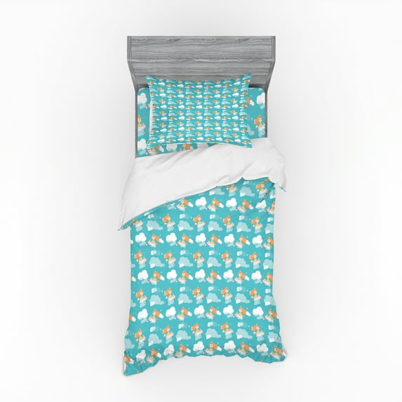 Ambesonne Cartoon Bedding Set 3 Pcs, Cartoon in Fantasy World, Twin XL, Dark Seafoam Multicolor