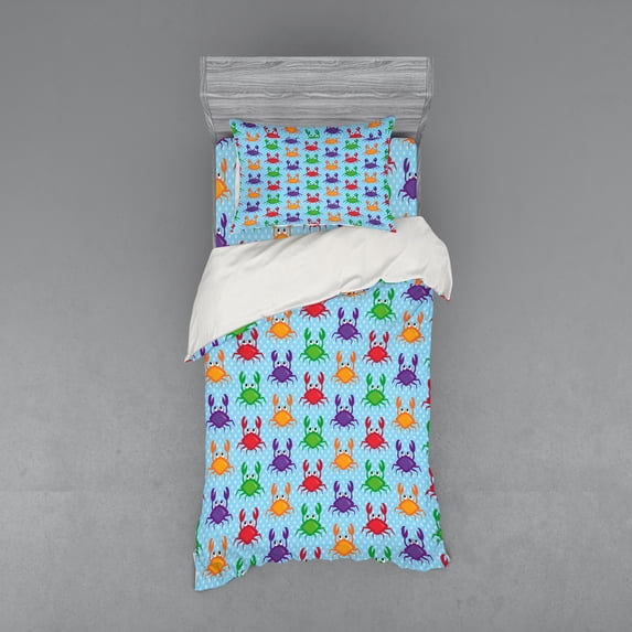 Ambesonne Cartoon Bedding Set 3 Pcs, Crabs on Blue Backdrop, Twin XL, Multicolor
