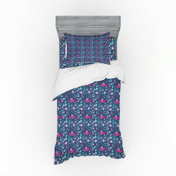 Ambesonne Cartoon Bedding Set 3 Pcs, Forest Animals and Garden, Twin, Multicolor