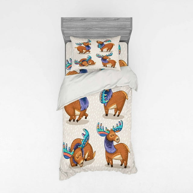 Ambesonne Cartoon Bedding Set 3 Pcs, Friendly, Twin, Multicolor