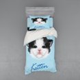 thumbnail image 1 of Ambesonne Cartoon Bedding Set 3 Pcs, Furry Pink Nose Kitten, Twin, Black White Blue, 1 of 3