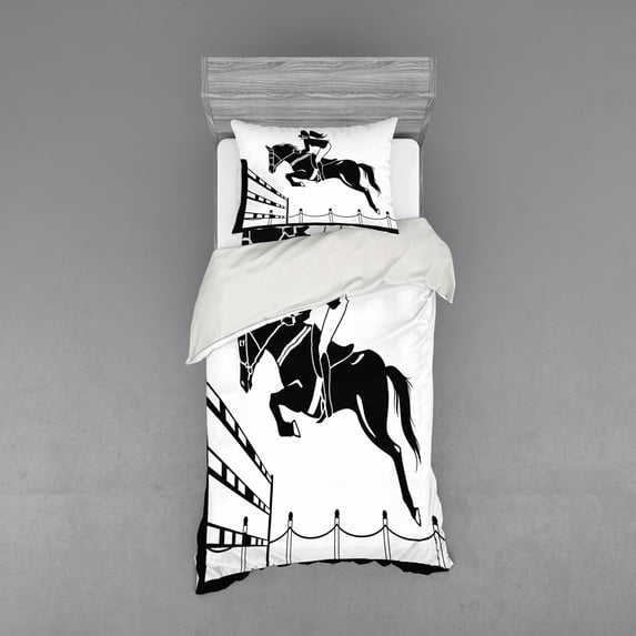 Ambesonne Cartoon Bedding Set 3 Pcs, Jockey Girl Jumping, Twin XL, White Charcoal Grey