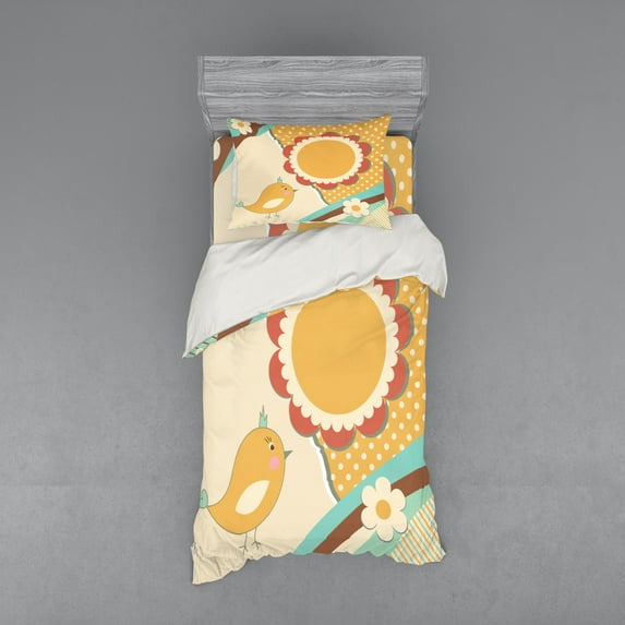 Ambesonne Cartoon Bedding Set 3 Pcs, Little Birds, Twin, Multicolor