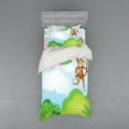 thumbnail image 1 of Ambesonne Cartoon Bedding Set 3 Pcs, Monkey Swinging, Twin, Green Brown Pink, 1 of 2