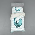 thumbnail image 1 of Ambesonne Cartoon Bedding Set 3 Pcs, Pastel Happy Smiling Whale, Twin XL, Blue and White, 1 of 2