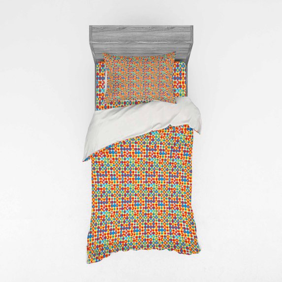 Ambesonne Cartoon Bedding Set 3 Pcs, Retro Pop Art Circles, Twin XL, Multicolor