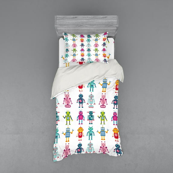 Ambesonne Cartoon Bedding Set 3 Pcs, Robot, Twin XL, Multicolor
