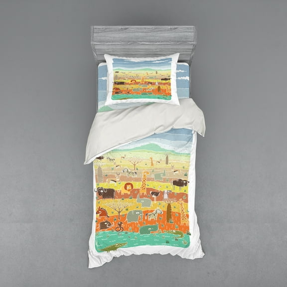 Ambesonne Cartoon Bedding Set 3 Pcs, Savannah, Twin, Multicolor