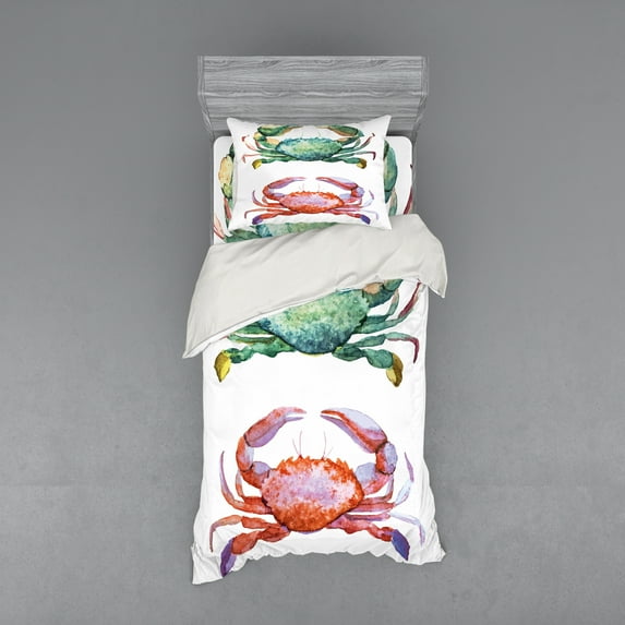 Ambesonne Cartoon Bedding Set 3 Pcs, Sea Animals Theme, Twin, Orange Teal