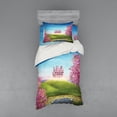 thumbnail image 1 of Ambesonne Cartoon Bedding Set 3 Pcs, Spring Cheery Blooms Art, Twin, Green Pink Blue, 1 of 2