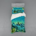 thumbnail image 1 of Ambesonne Cartoon Bedding Set 3 Pcs, Sunk Ship Pirate, Twin, Teal and Yellow, 1 of 3