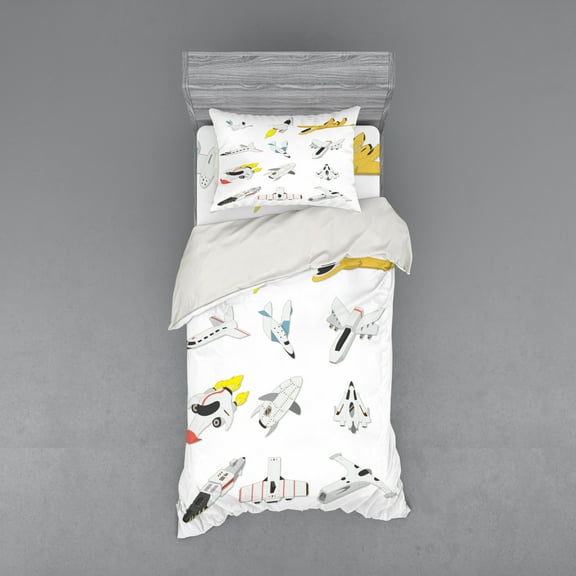 Ambesonne Cartoon Bedding Set 3 Pcs, Traveling into the Space, Twin, Multicolor