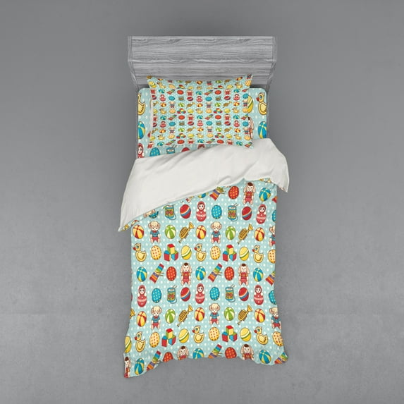 Ambesonne Cartoon Bedding Set 3 Pcs, Vintage Ball and Babushka, Twin, Multicolor