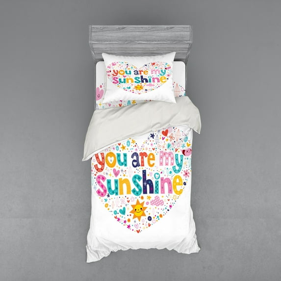 Ambesonne Cartoon Bedding Set 3 Pcs, Words with Heart Shapes, Twin XL, Multicolor