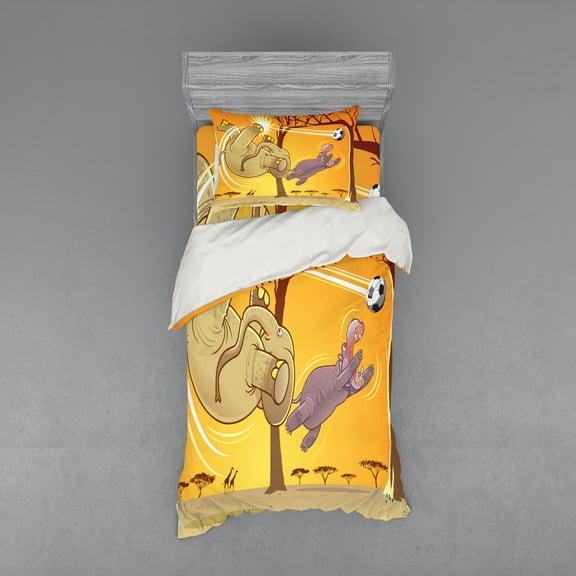 Ambesonne Cartoon Bedding Set 3 Pcs, and Hippo Ball, Twin XL, Orange Umber Purple