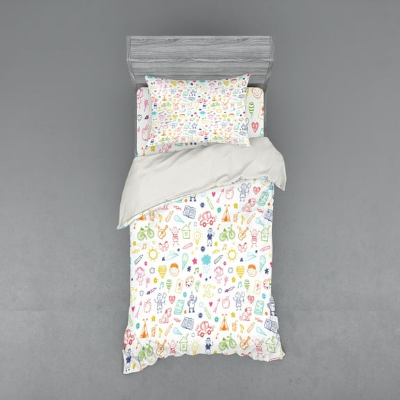 Ambesonne Cartoon Bedding Set 3 Pcs, like Drawing, Twin, Multicolor