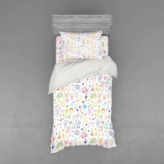 Ambesonne Cartoon Bedding Set 3 Pcs, like Drawing, Twin XL, Multicolor