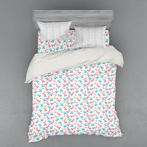 Ambesonne Cartoon Bedding Set 4 Pcs, Colorful Balloons Bears, Queen, Multicolor