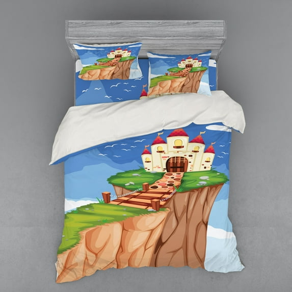 Ambesonne Cartoon Bedding Set 4 Pcs, Colorful Castle Peak Edge, Queen, Multicolor