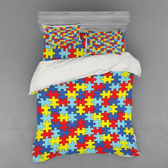 Ambesonne Cartoon Bedding Set 4 Pcs, Colorful Game Pieces, Queen, Multicolor