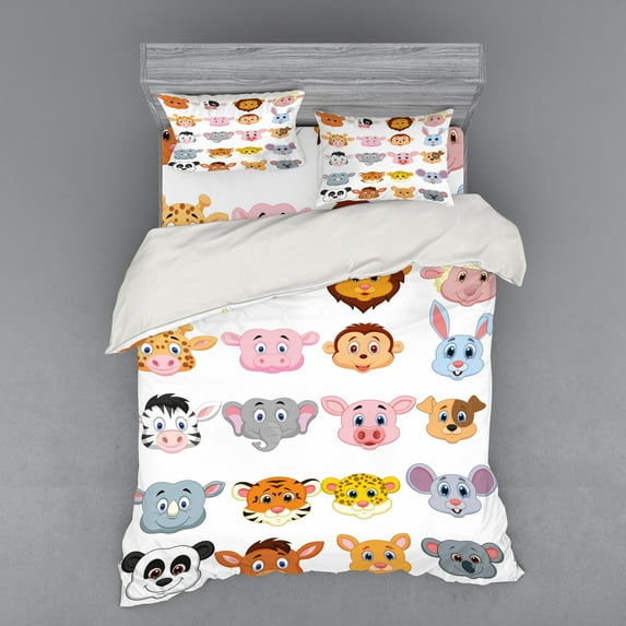 Ambesonne Cartoon Bedding Set 4 Pcs, Farm and Savannah Animals, Queen, Multicolor