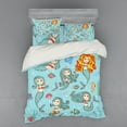 thumbnail image 1 of Ambesonne Cartoon Bedding Set 4 Pcs, Marine Creatures Art, Queen, Teal Orange, 1 of 3