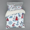 thumbnail image 1 of Ambesonne Cartoon Bedding Set 4 Pcs, Nautical, Queen, Blue Red, 1 of 3