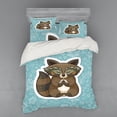 thumbnail image 1 of Ambesonne Cartoon Bedding Set 4 Pcs, Raccoon on Meadow, Queen, Dark Green Turquoise, 1 of 3