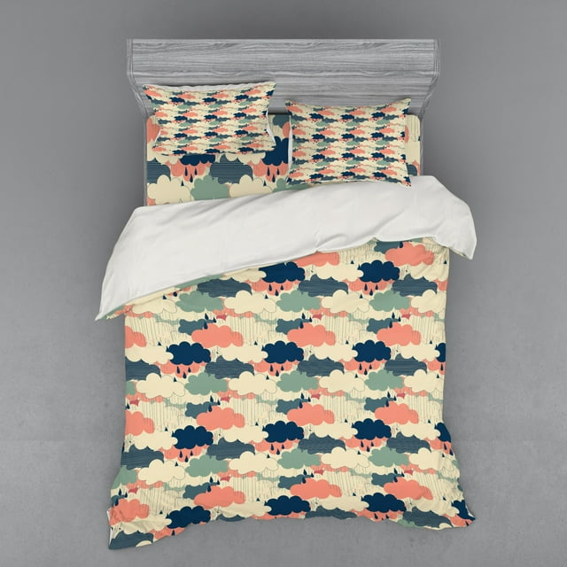 Ambesonne Cartoon Bedding Set 4 Pcs, Rain Colorful Clouds, Queen, Multicolor